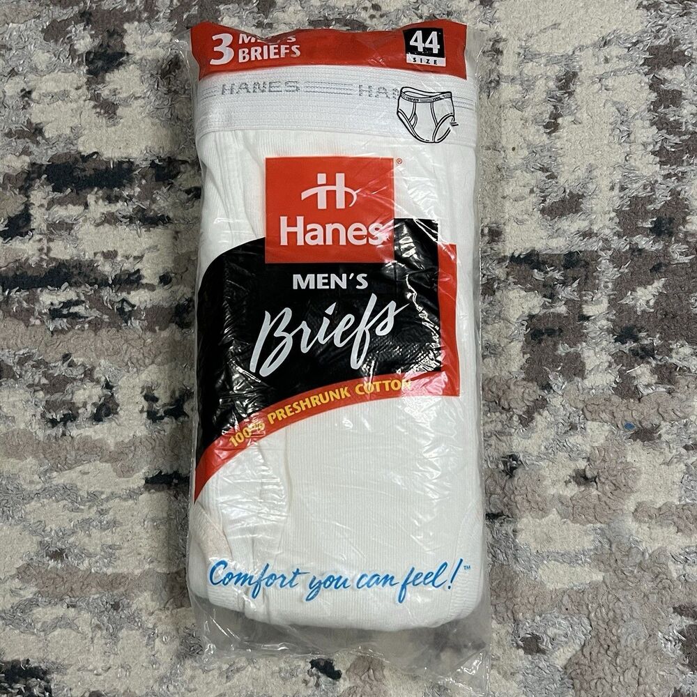 New Deadstock Vintage 1997 Hanes White Briefs 3pk Value Pack Men’s Size 44 USA